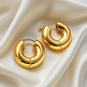 Elegant Gold tone Chunky Bold Hoop Earrings - Women's Fashion Jewelry